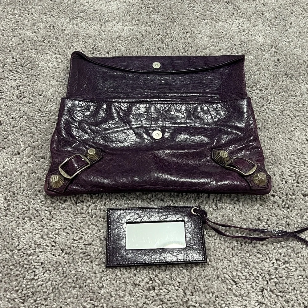 Balenciaga Dark Purple Leather Clutch - Picture 6 of 9